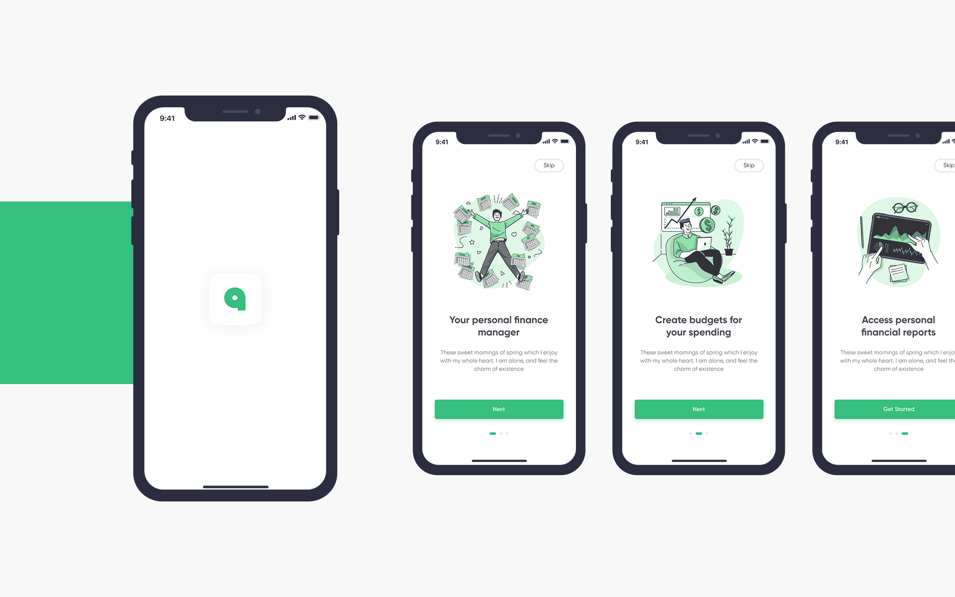 Onboarding screens for the accountable app