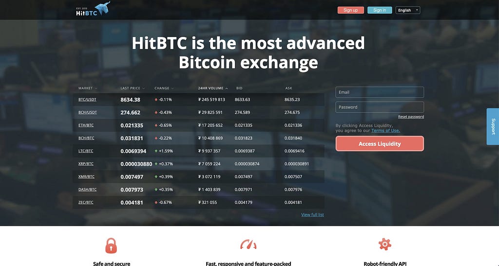 HitBTC cryptocurrency exchange