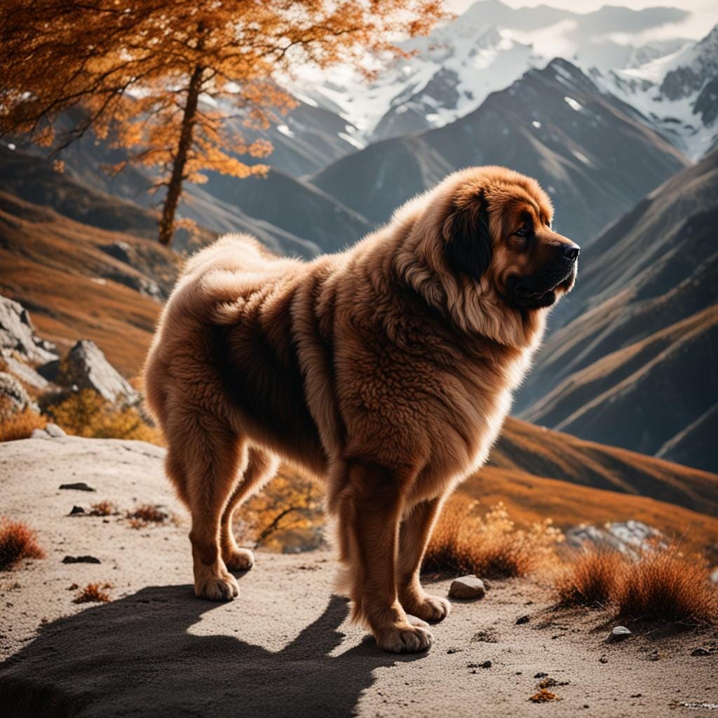 Tibetan Mastiff in Mountains — AI Image Prompt