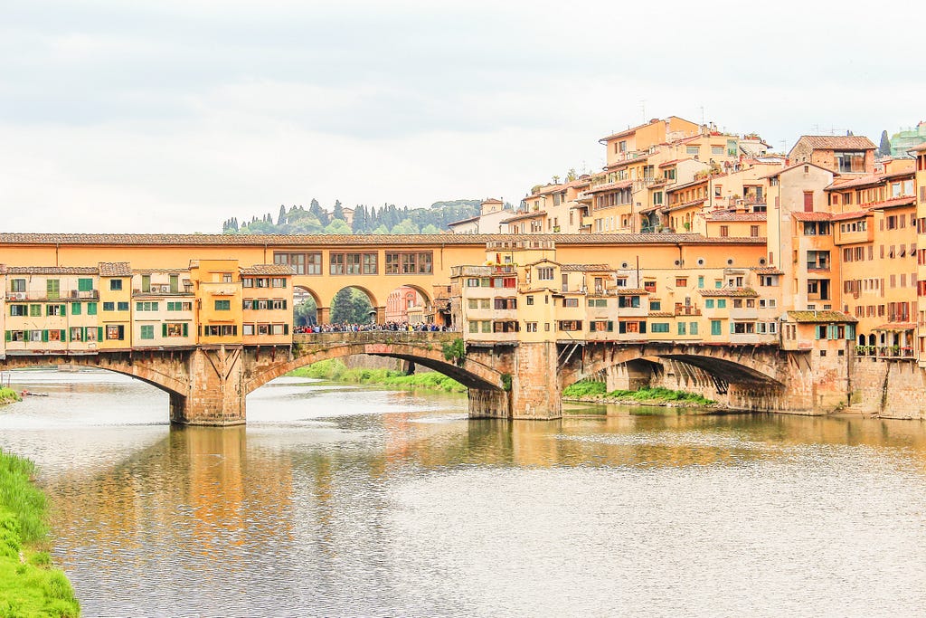 river with bridge and buildings in florence