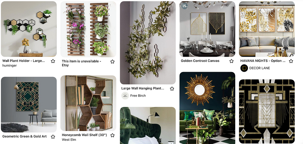 Screenshot of interior design inspiration on a Pinterest board