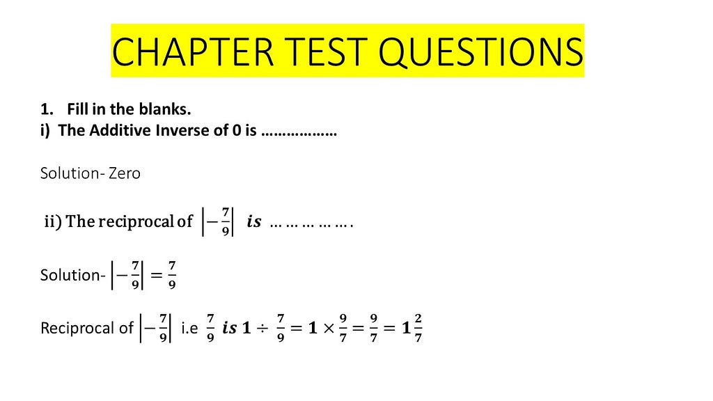 Chapter Test Questions Answers on Rational numbers class 8 Composite Mathematics Textbook