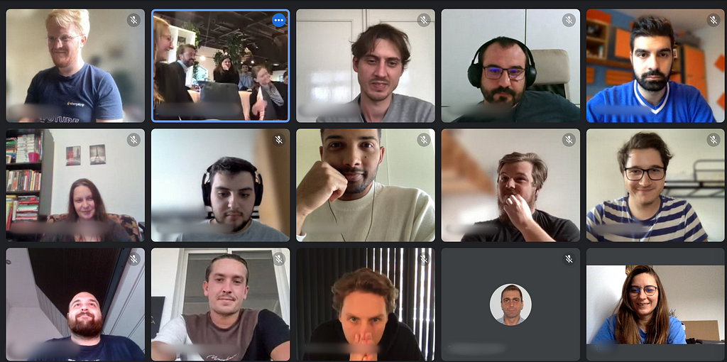 Screenshot of an online meeting with part of the Chargetrip team