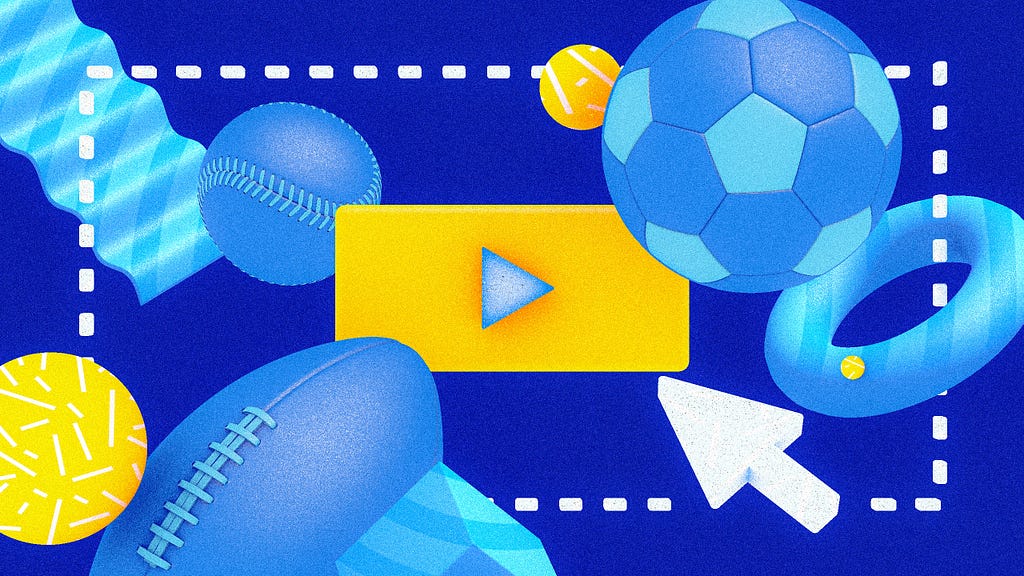 Graphic illustration of various team sports objects surrounding a play button. Illustration by Dylan Häs.