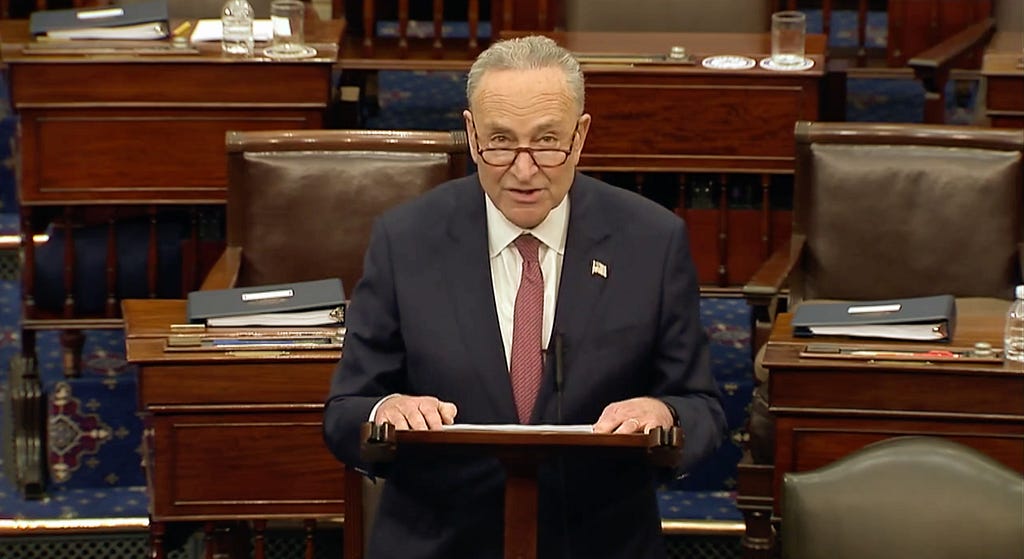 Senator Schumer speaks on the Senate floor on the verdict in the second impeachment trial of Donald Trump.