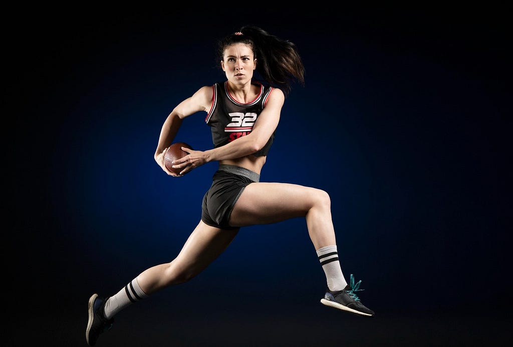 Female rugby player in sportswear