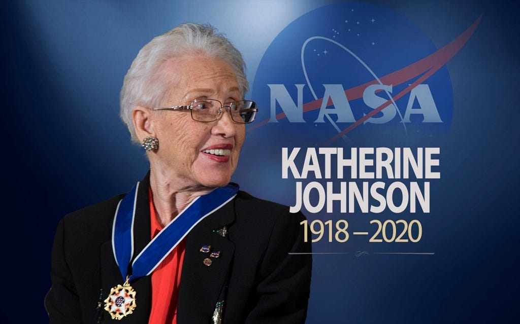 Katherine Johnson with NASA logo wearing Presidential Award Medal