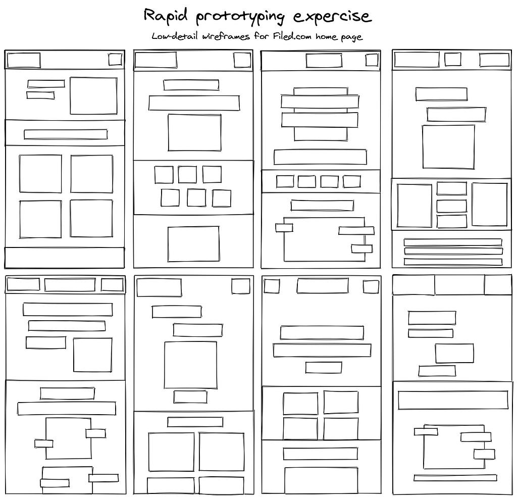 8 conceptual designs  for mobile design layouts in 2 rows of 4.