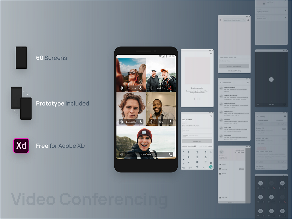 Dribbble image for video conferencing UI kit.