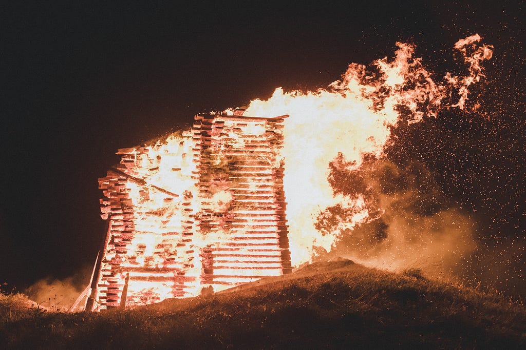 Fire burning a framework