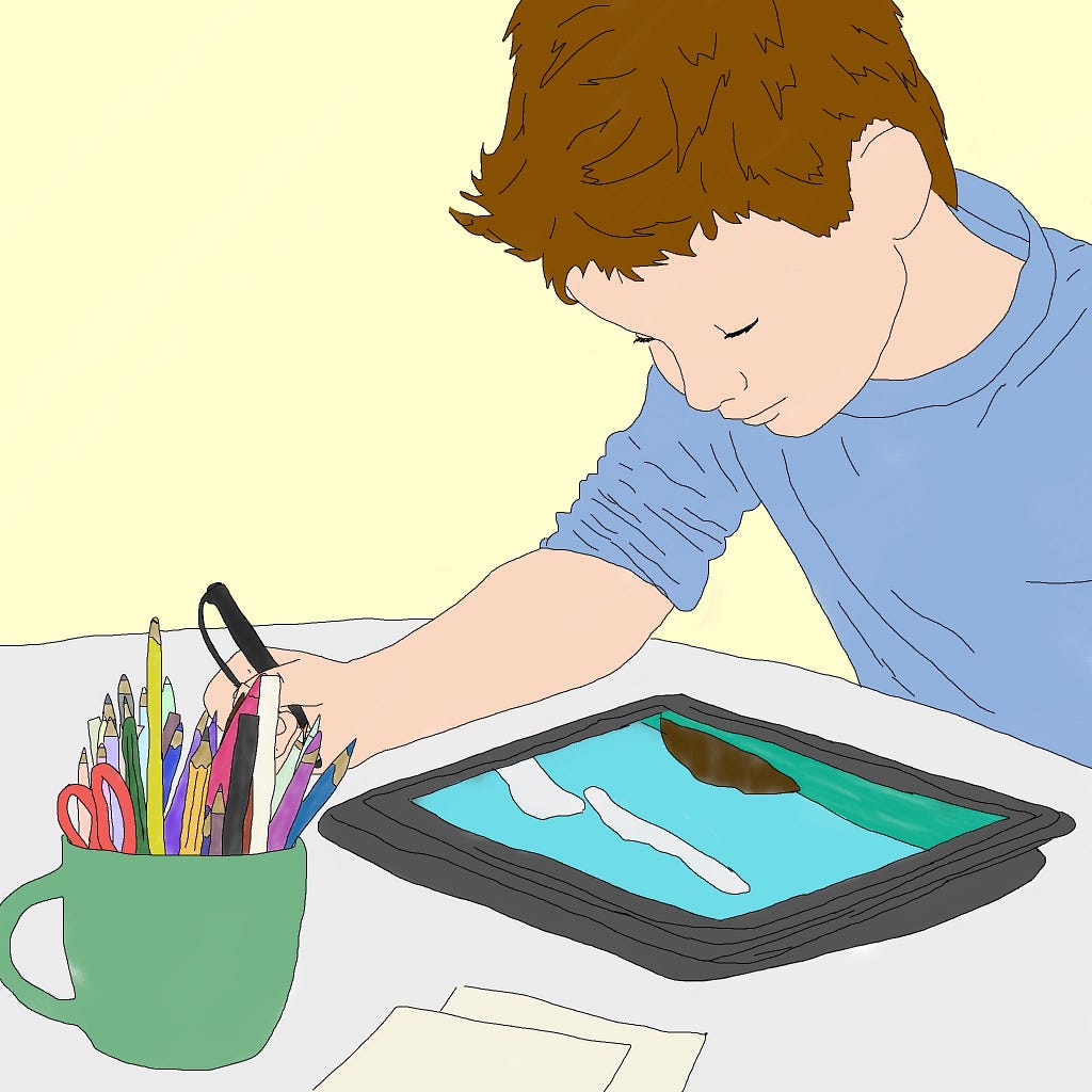 Boy drawing on his tablet with a Scriba