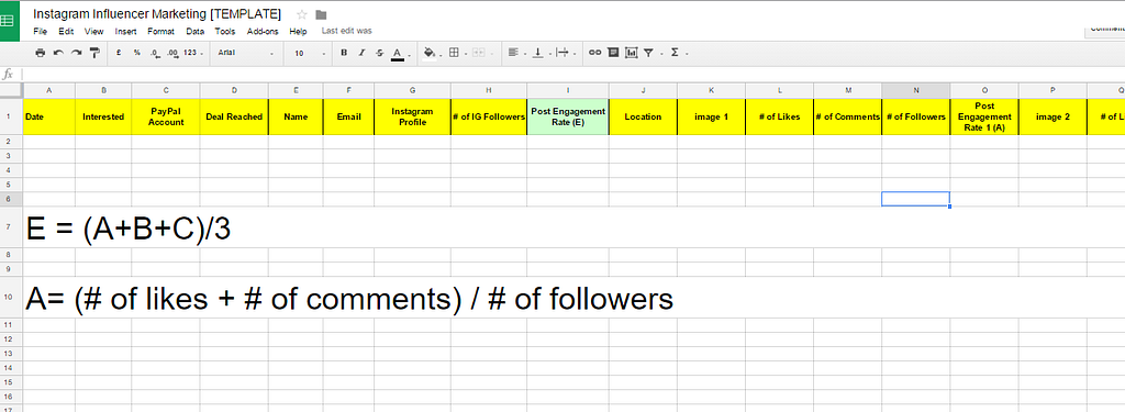 Instagram Influencer Marketing spreadsheet template