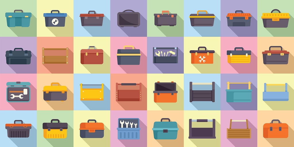 Illustrations of different type of toolboxes