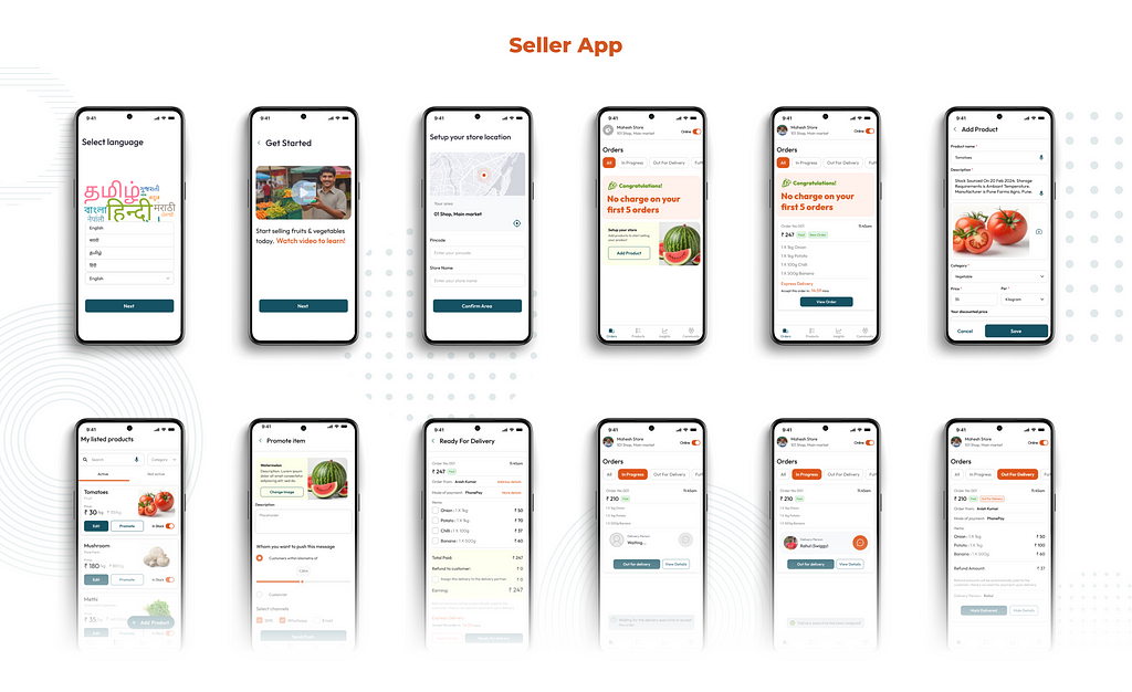 High fidelity wireframes of seller’s app