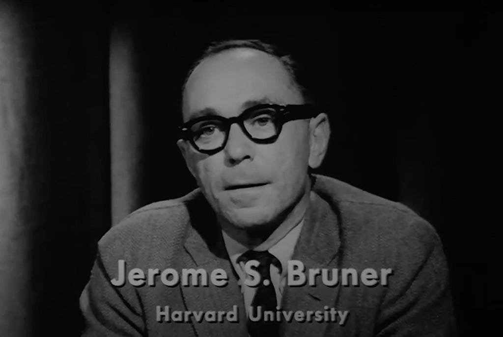 A screenshot of professor Jerome S Bruner from the documentary: The Thinking Machine.