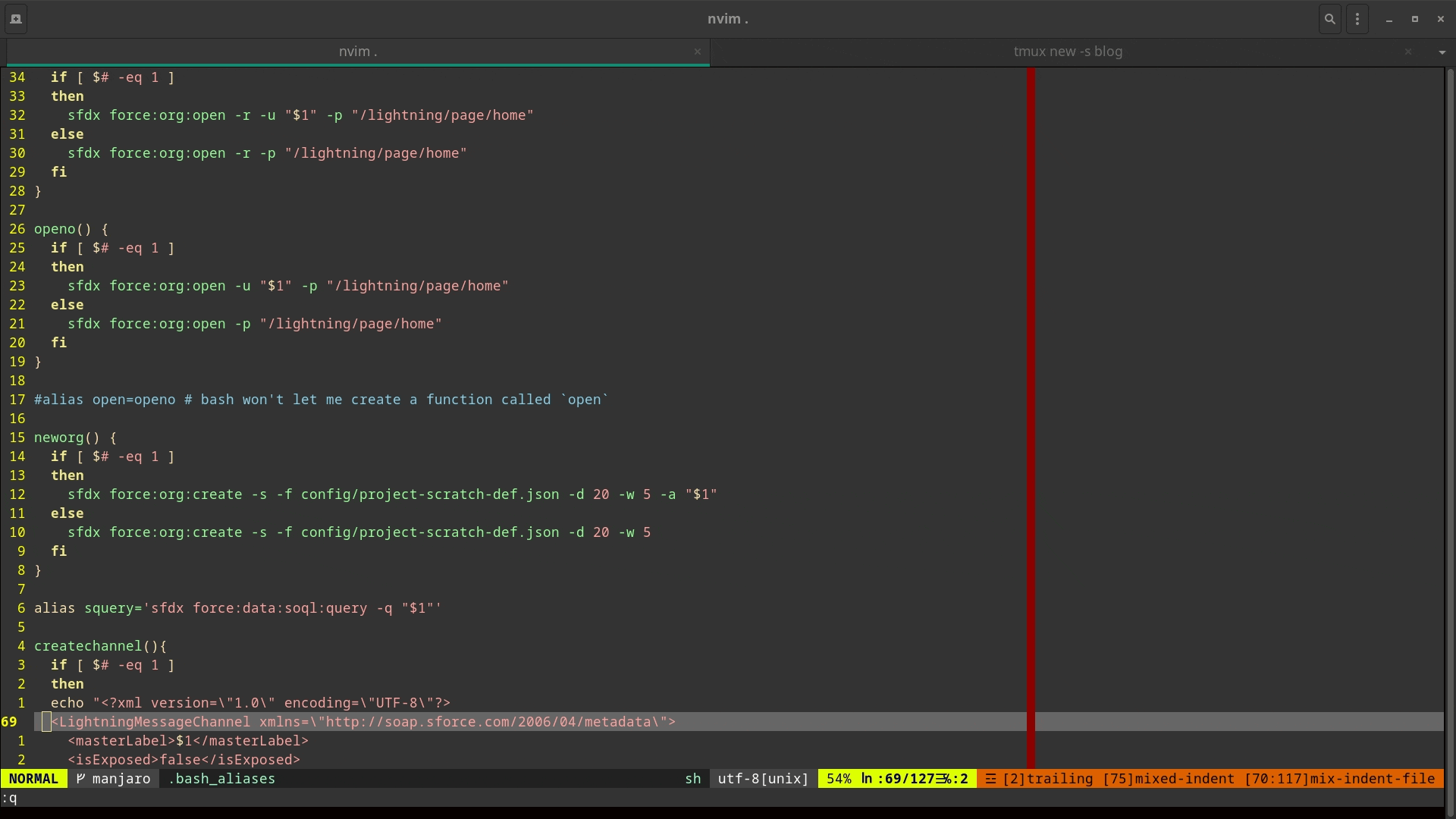 A gif of searching Git logs and using Git blame through vim-fugitive