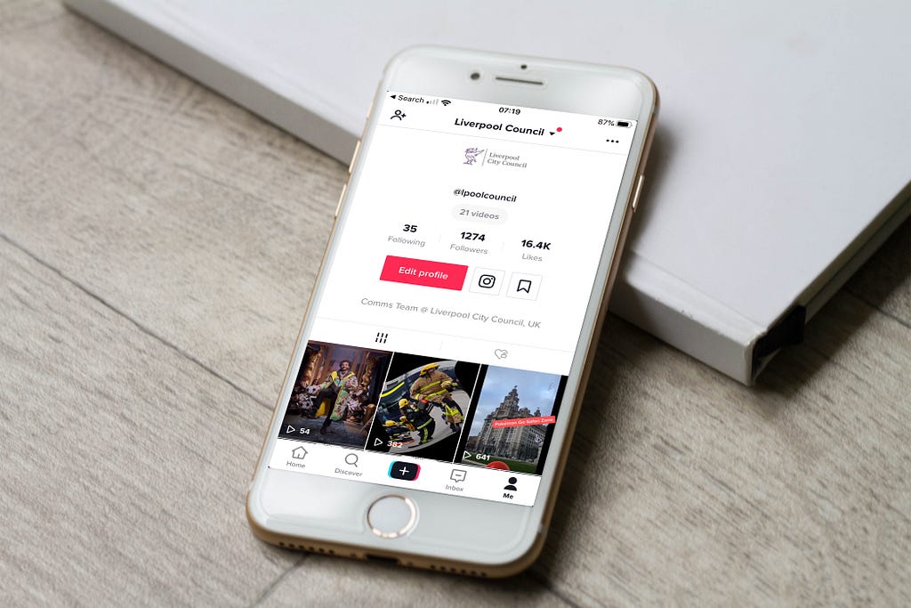 Mobile phone showing Liverpool City Council’s TikTok feed