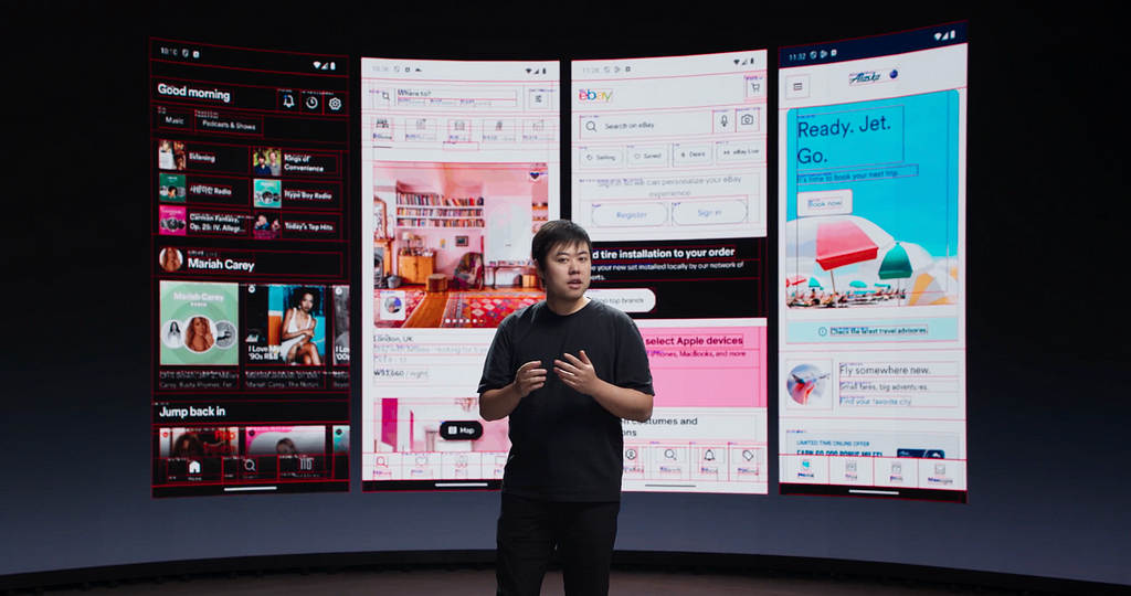 Na foto Jesse Lyu, CEO da Rabbit explicando como o sistema LAM é treinado para interagir com interfaces de múltiplos aplicativos.