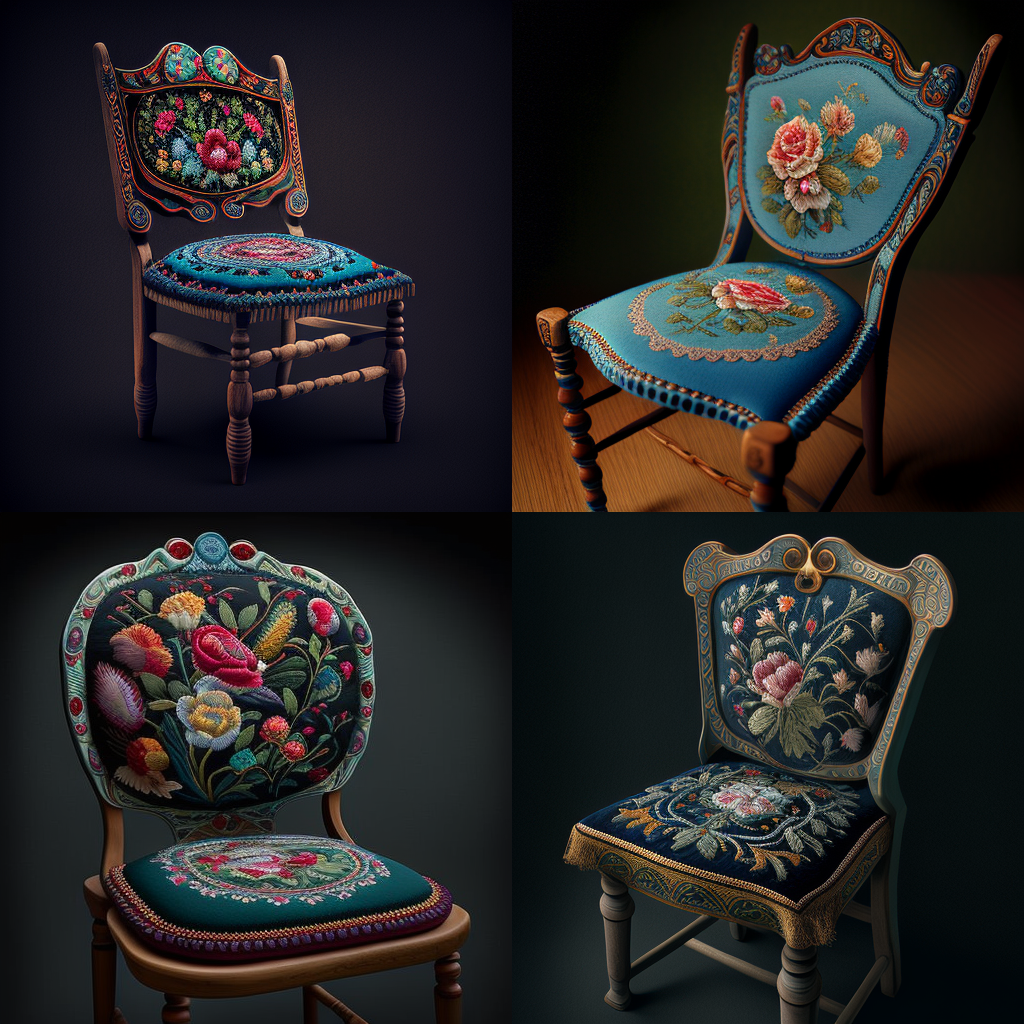 chairs, embroidery