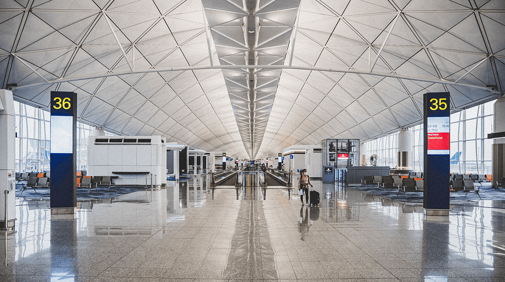 An empty airport departures terminal