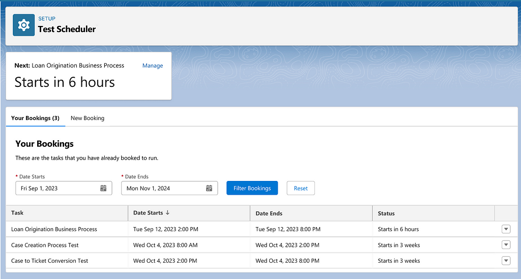 Salesforce Scale Test scheduler screen