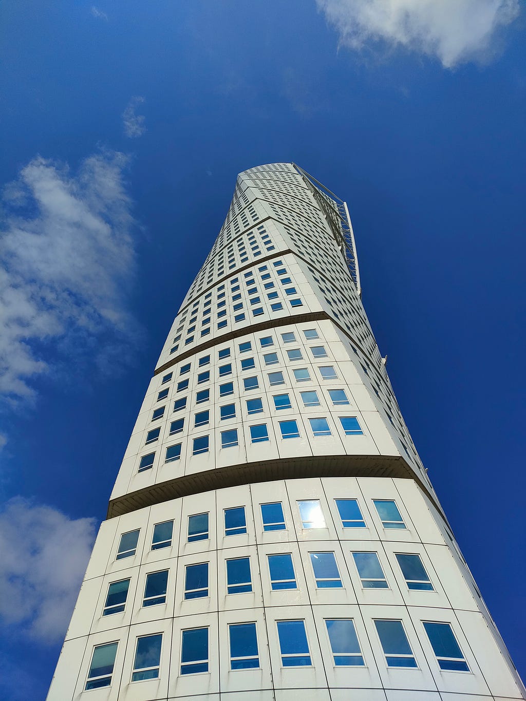 Photograph looking up at the Turning Torso building