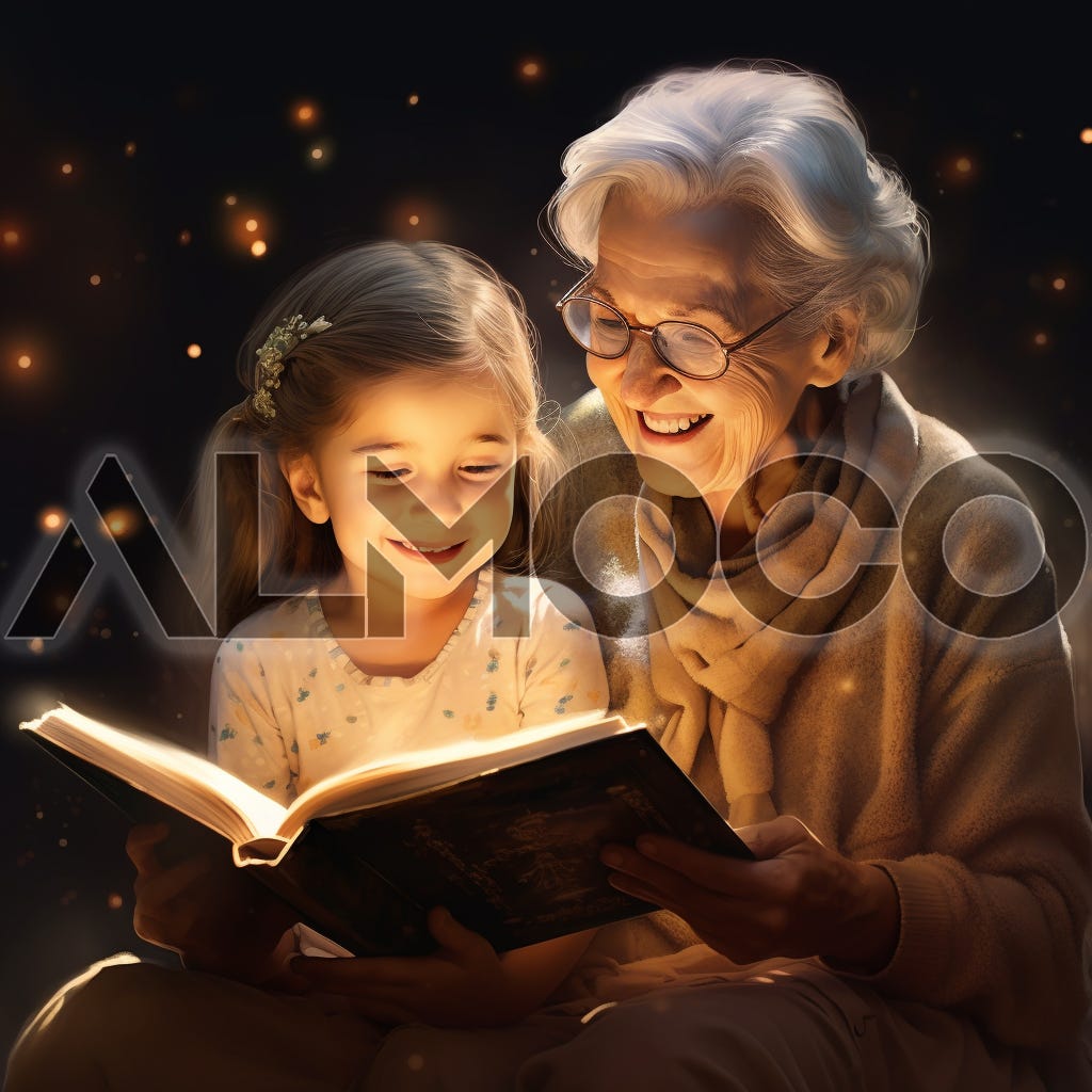 grandmother reading stories to her grandchild