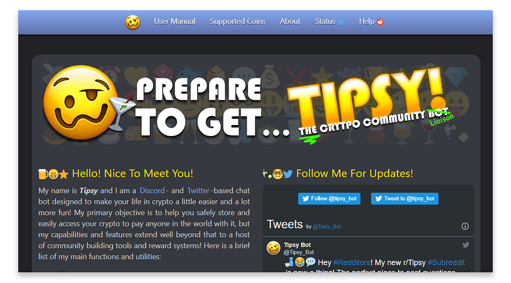 Homepage screenshot of the Tipsy.rocks website