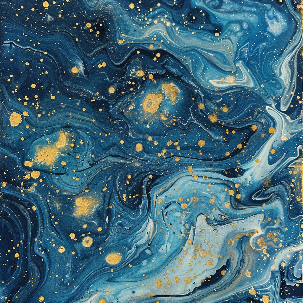 Paper-Marbling of the galaxy, light blue and yellow, starry night