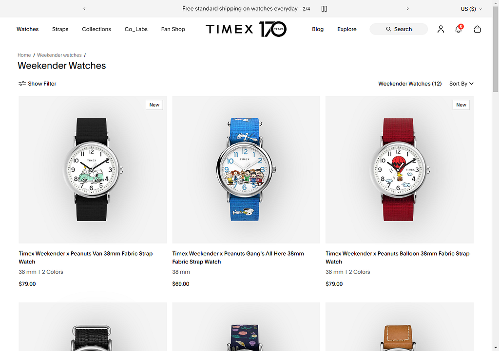 Timex Weekender watches on the official website