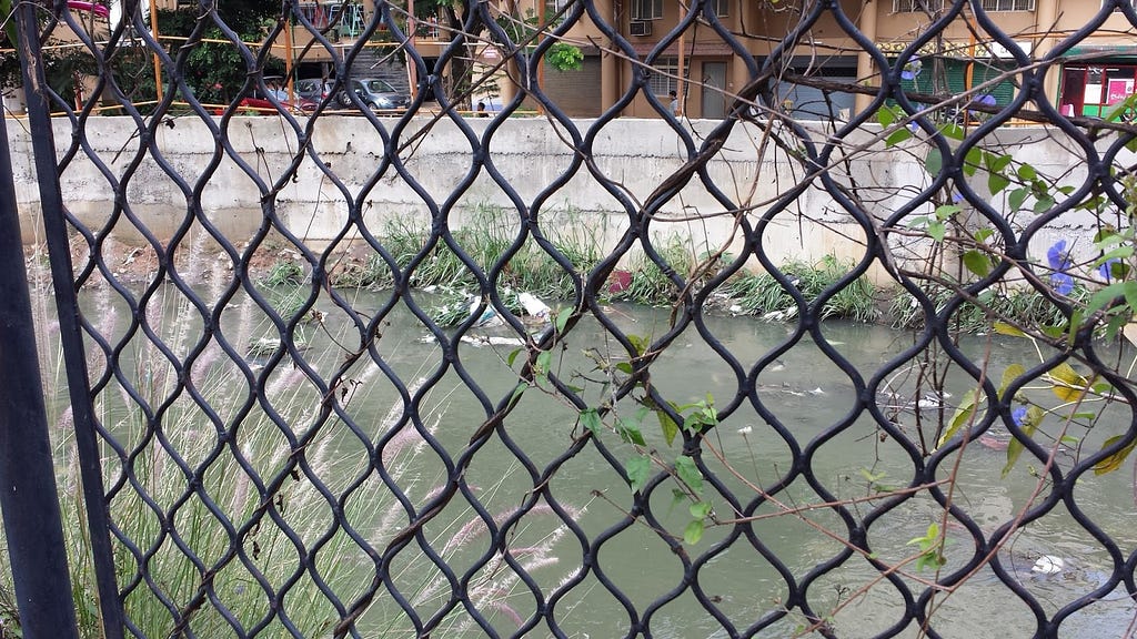 View of the river of awful water, trash and a smell that hell rejected as “too much.”