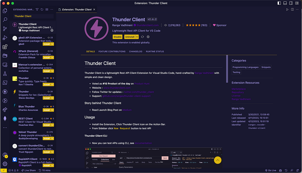 Thunder Client Visual Studio Code Extension
