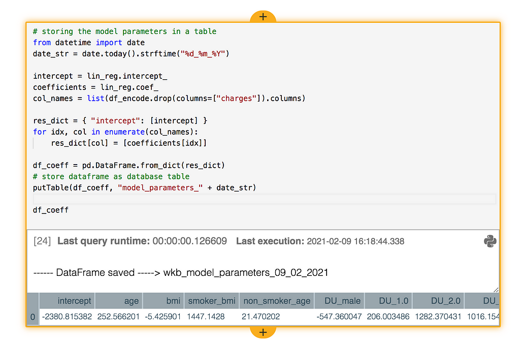 The Record Evolution data science workbooks: saving in a database table