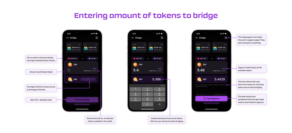 Entering no of tokens to bridge — UI