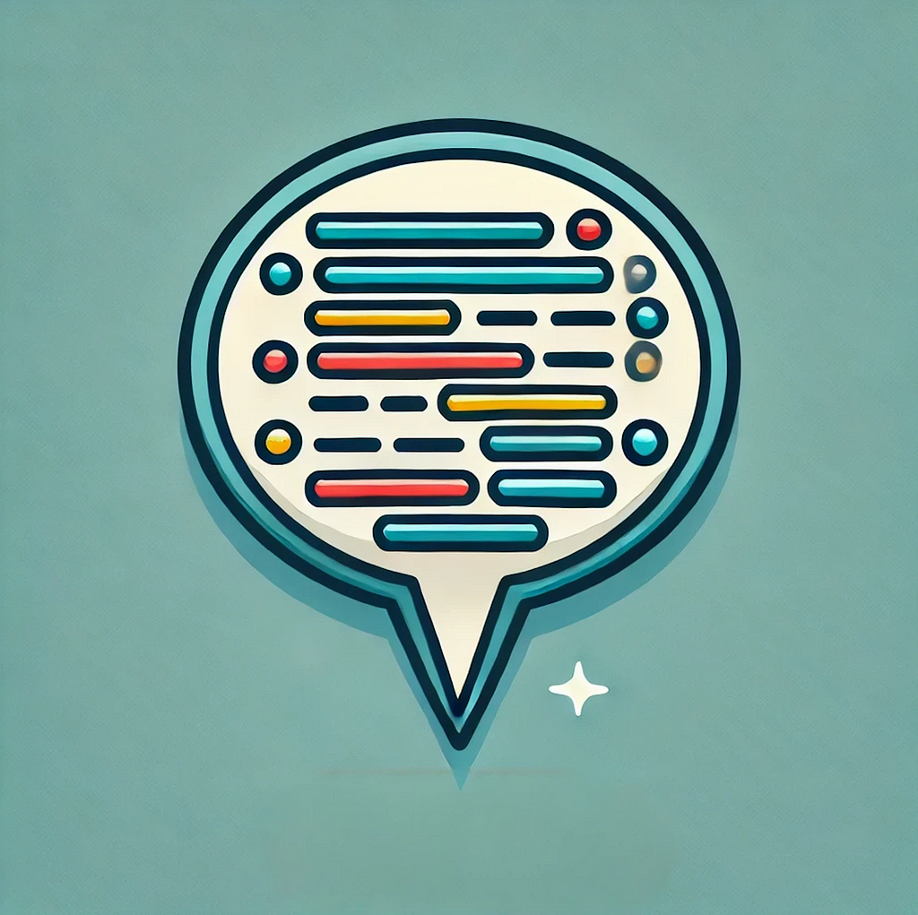 A colorful text bubble icon with abstract shapes representing coding in social science research, using vibrant teal, yellow, and red tones.