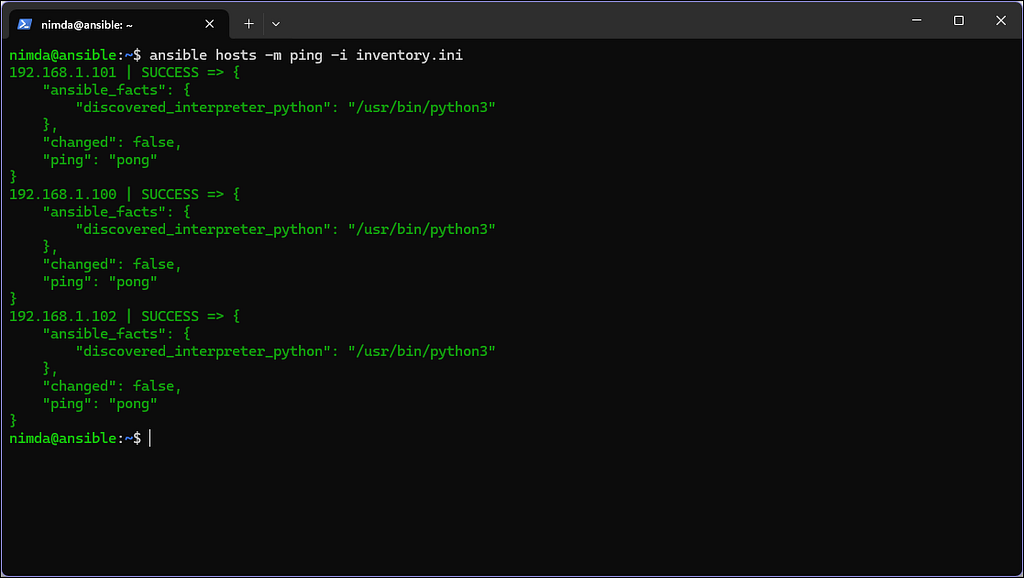 Ansible hosts ping