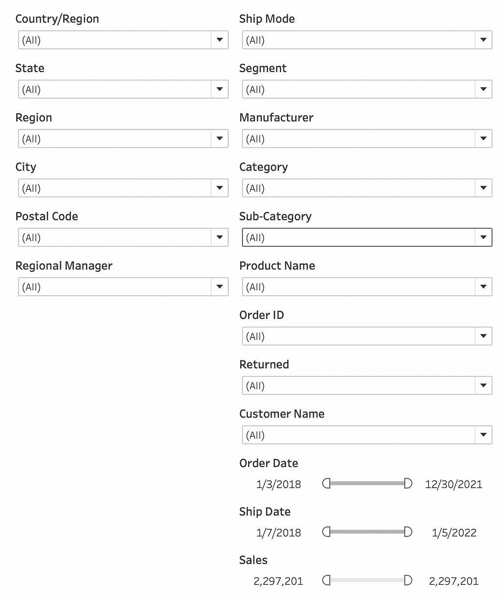 The same filter set from the prior image, but organized by categories.