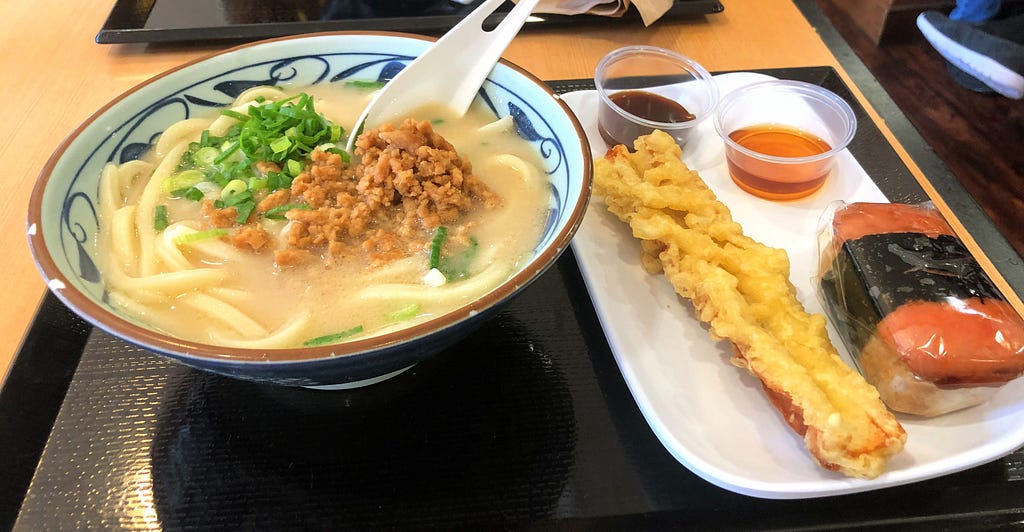 Mouthwatering Vegan Udon and Musubi from Marugame Udon in Waikiki, Hawaii