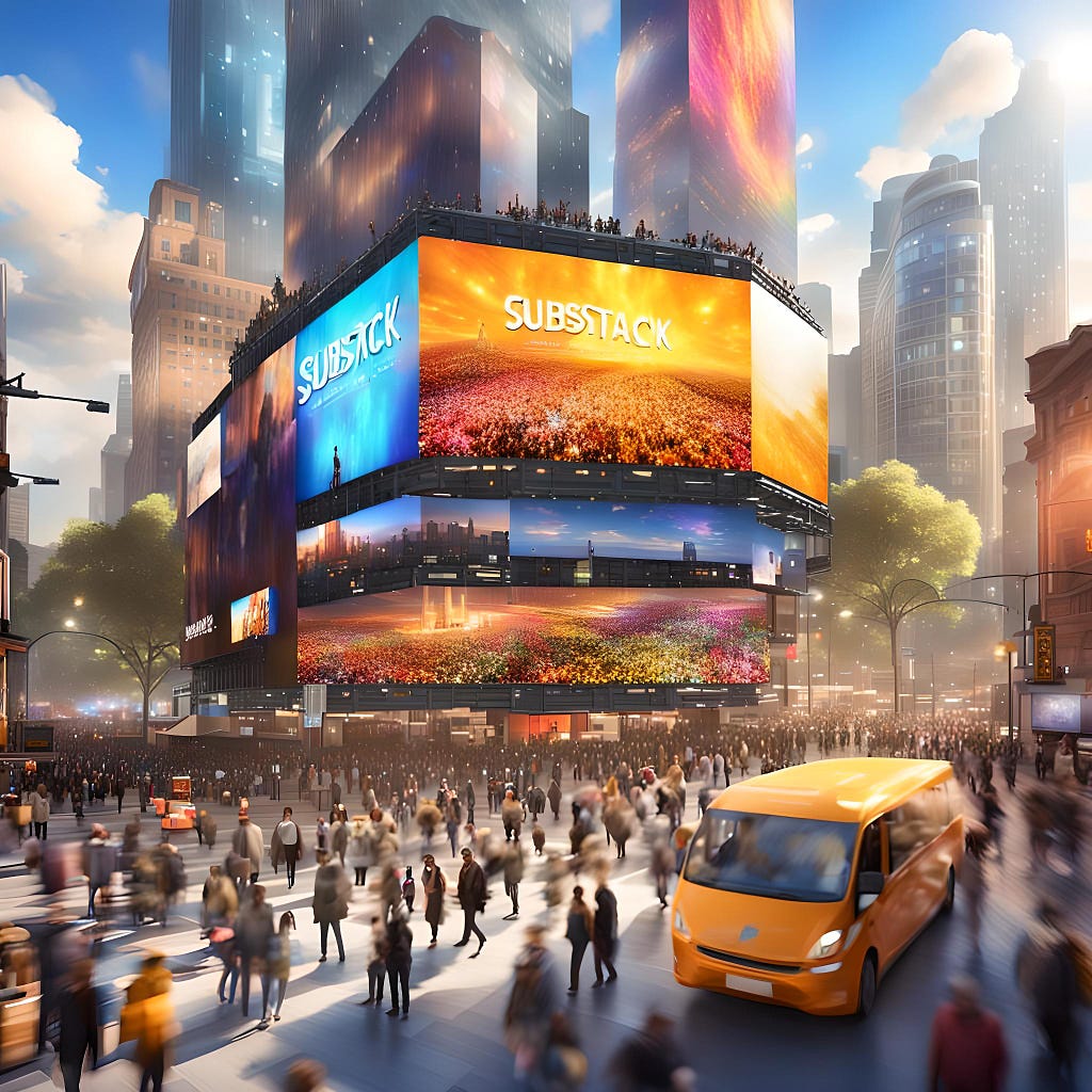 Substack newsletter marketing tips for growing your Substack brand — A billboard draws attention from the crowds hurrying past.