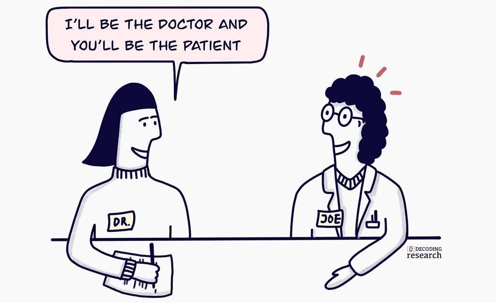 The researcher asking a participant to play the role of a patient and enact the situation