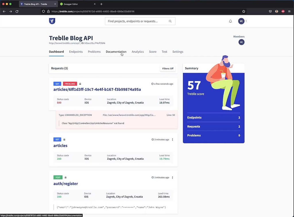 Treblle API Error monitoring page