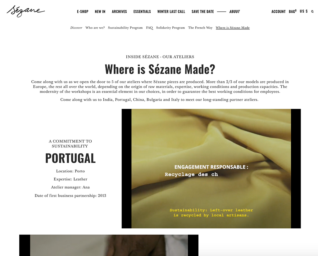 Content without context: Sézane offers a thorough background for their garments without the presentation to support it.