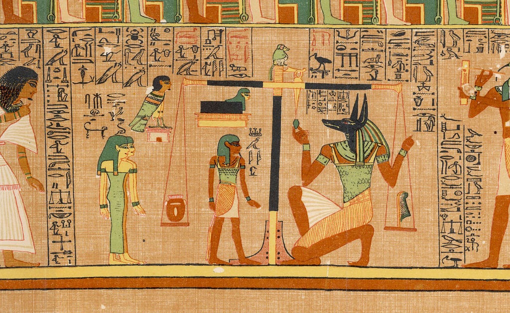 Ancient egypt paintings have shown surreal characters. If I am thinking right, these might be the early time when humans have displayed the visual imagination which means brain was capable of imagining using visual perception units and coming up with something which never existed in reality.