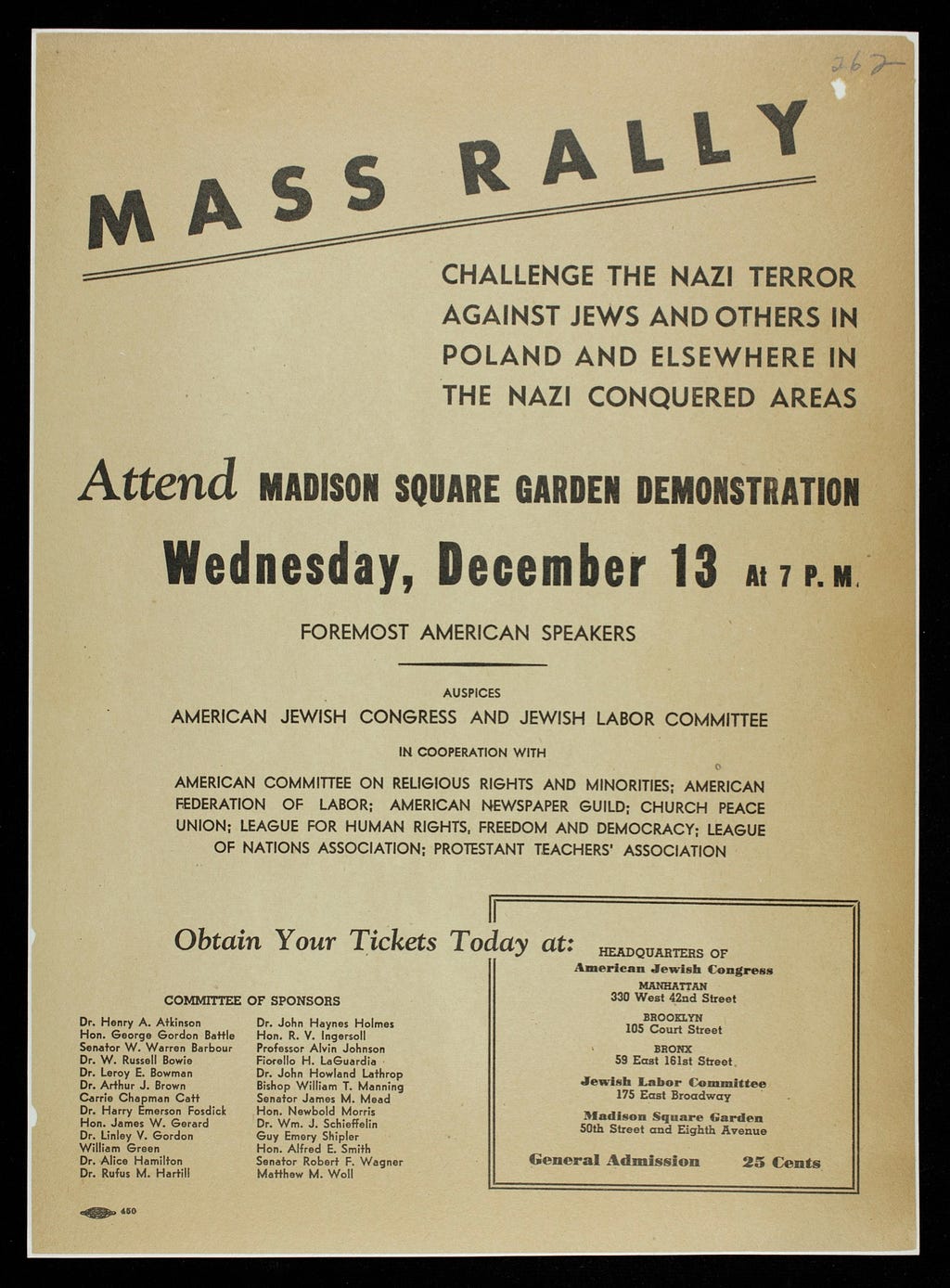 Mass Rally at Madison Square Garden. American Jewish Congress, Records I-77. Image courtesy of AJHS.