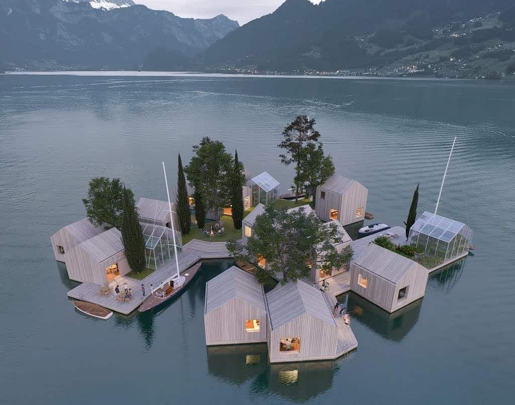 Floating houses made from recycled plastic