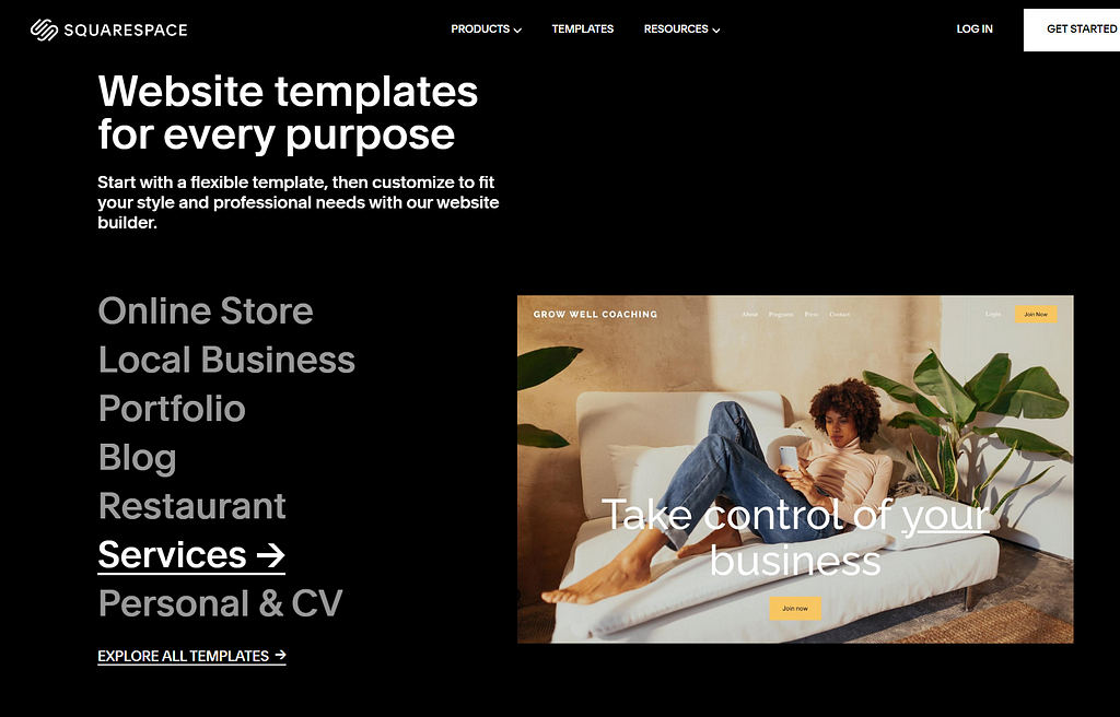 Image of squarespace website's product image or services image