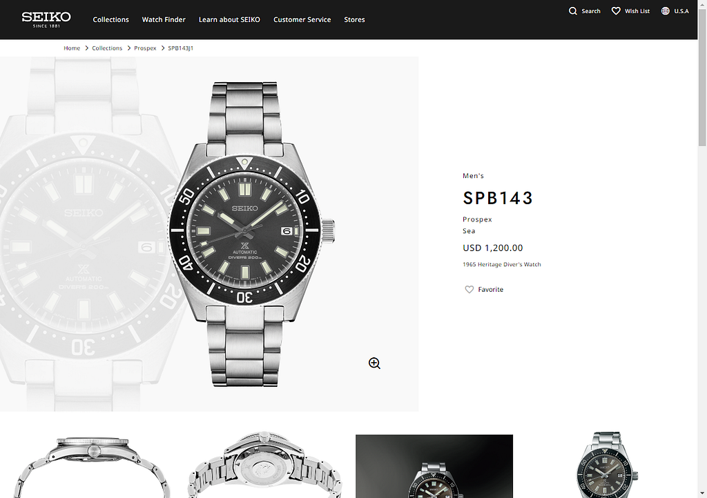 Seiko SPB143 watch on the official website