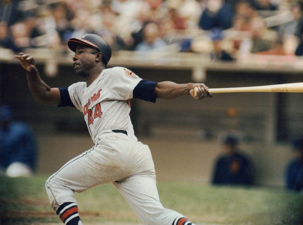 A young Henry Aaron playing for Milwaukee.