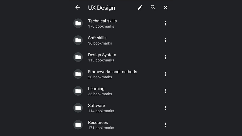 Browser bookmarks screenshot