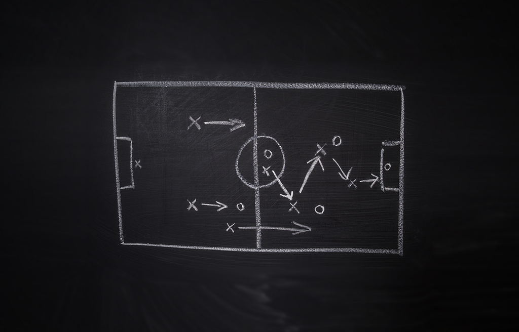 Soccer strategy drawing on blackboard